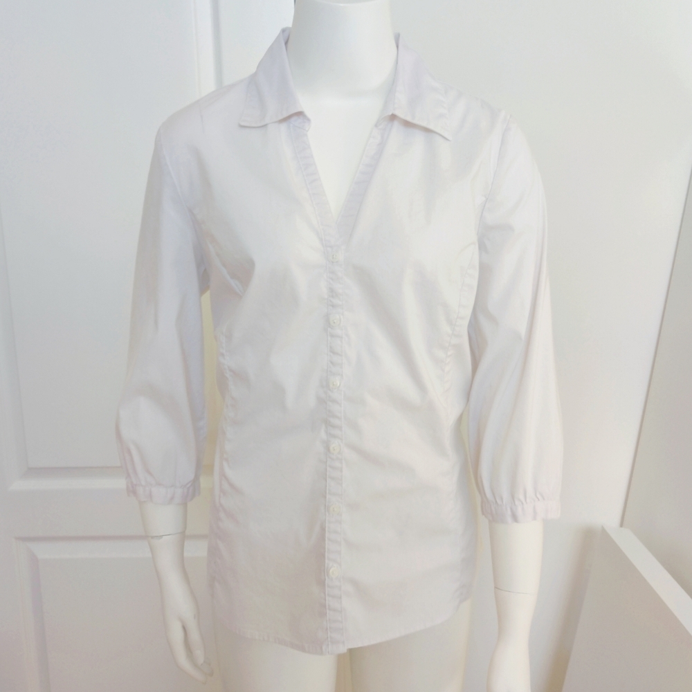 Women’s White Large Old Navy 3/4 Button Down Shirt Perfect Fit Stretch